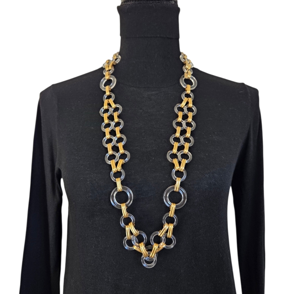 Vintage Yves Saint Laurent Lucite Chain Necklace Belt Signed YSL Gold Tone
